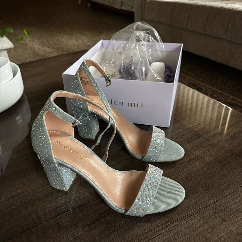 Madden girl rhinestone teal/denim heels - Picture 2 of 3